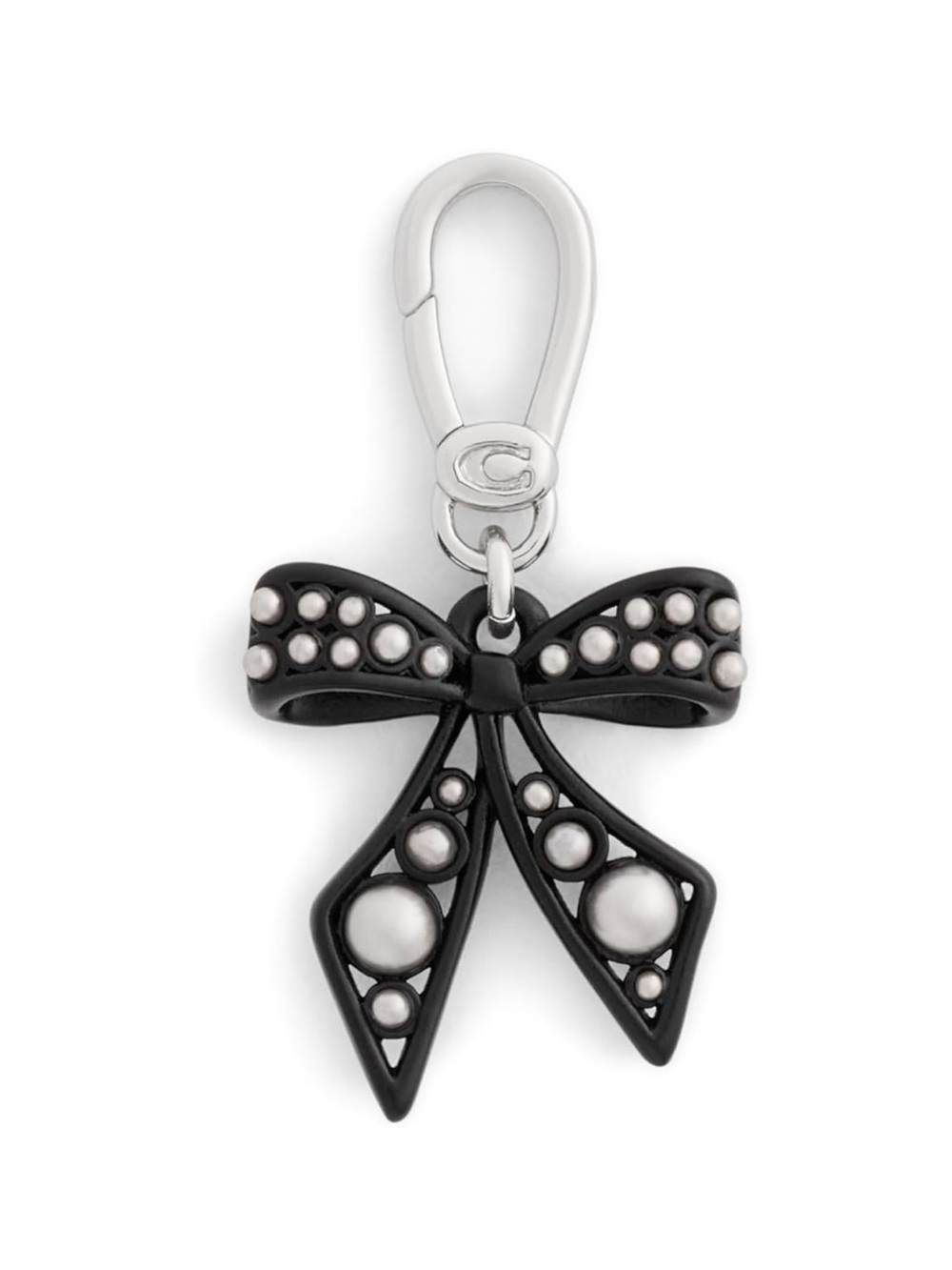 Coach Black Bow Keychain Bag Charm with Silver-Tone Accents - New